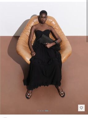Mango 🥭 Black Strapless Ruffled Pleated Maxi Dress